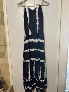 CBR Navy and White Tie-Dye Spaghetti Strap Maxi Dress